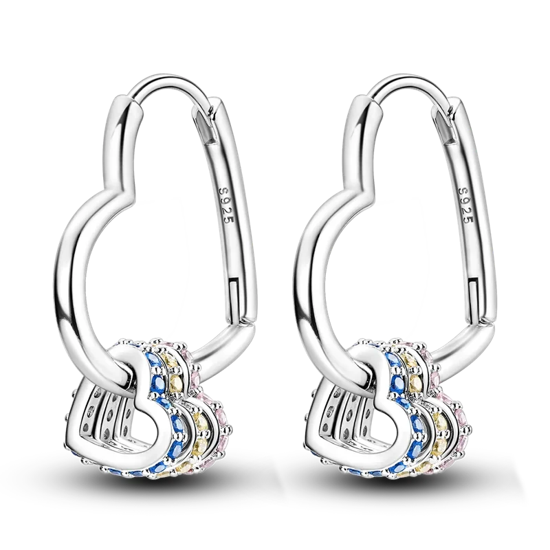 Genuine 925 Sterling Silver Love Feather Earrings Fit Original Charms Hoop For Women Girls Stud Earring Fine Jewelry Gifts