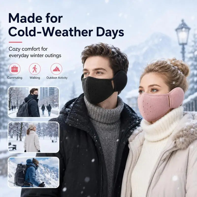 2-in-1 Earmuff Face Mask, Winter Ear Warmer for Women Men, Breathable Face Cover for Outdoor Walking Cycling Skiing