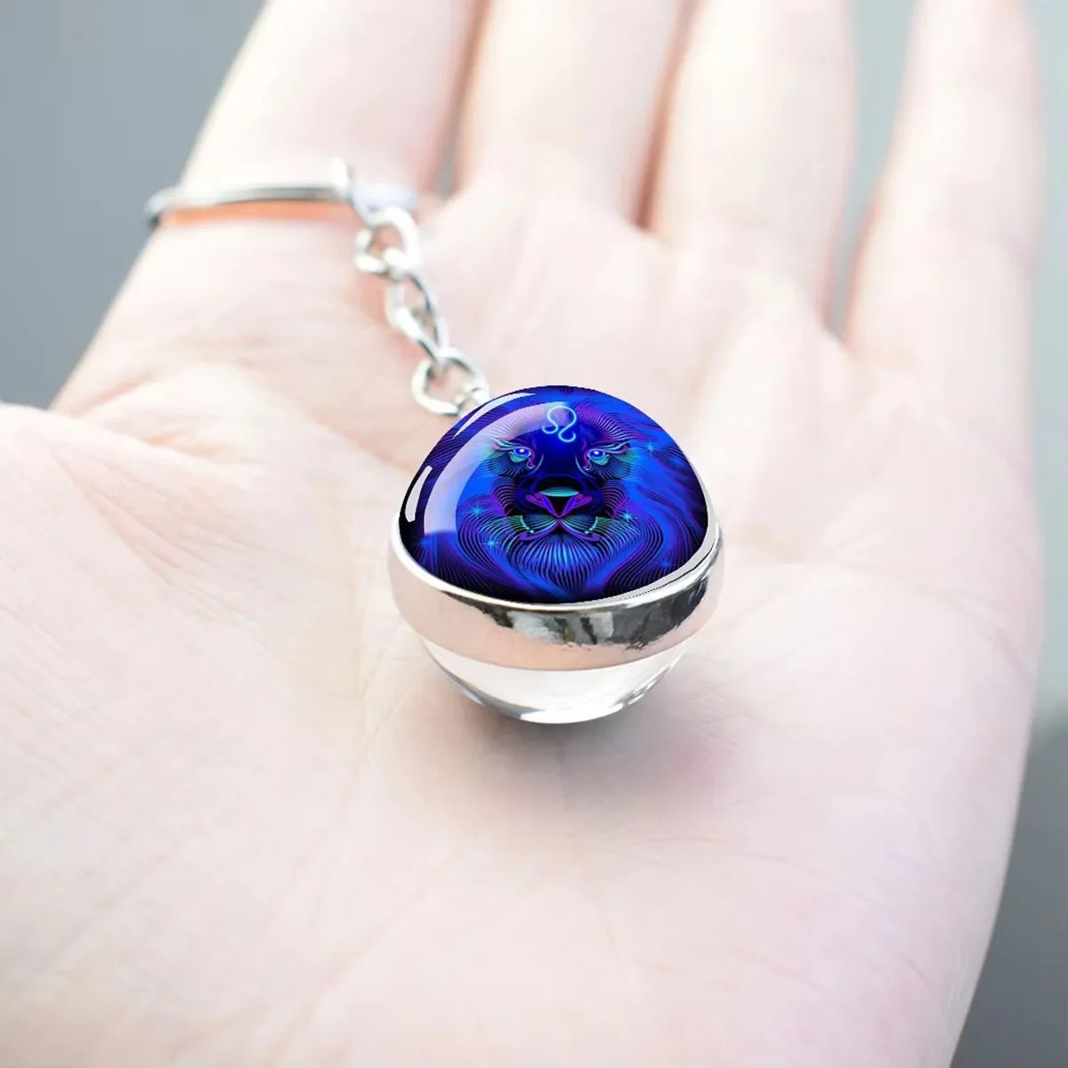 12 Constellation Key Chain Luminous Double Sided Glass Ball Pendant 12 Zodiac Key Chain Fashion Birthday Gift for Men and Women