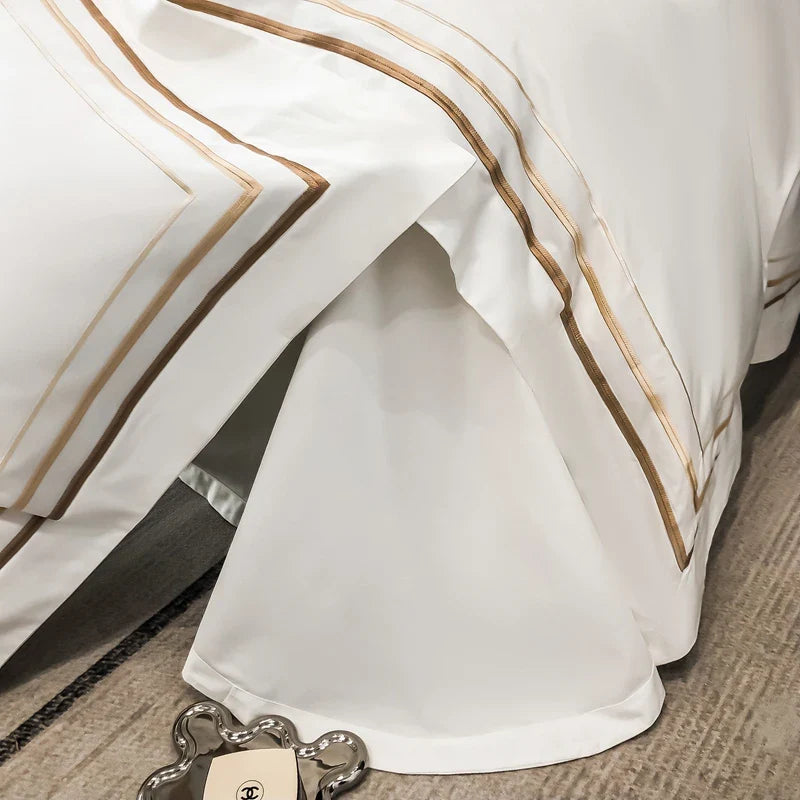 Hotel Style Bedding Set Luxury Golden Embroidery Duvet Cover Grey Egyptian Cotton Bed Sheets Pillowcases Solid Color Bedclothes