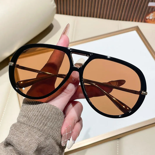 Oversized Pilot Sunglasses 2025 New Vintage Double Bridge Sun Glasses Women Trendy Luxury Brand Design Outdoor Shades