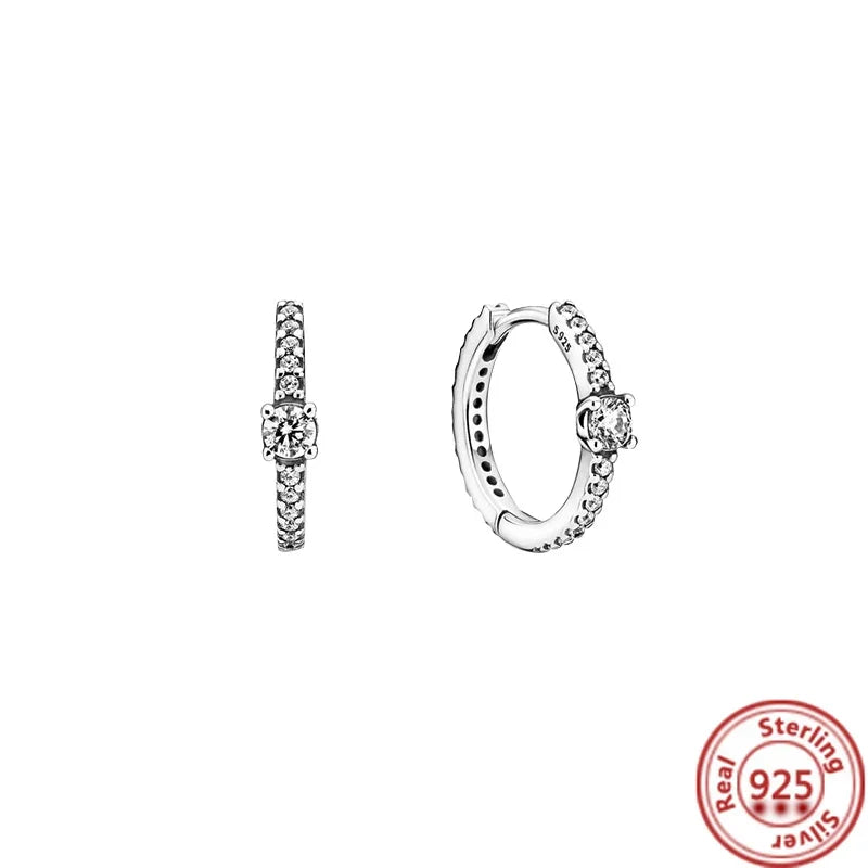 Hot Sale 925 Sterling Silver Heart Earrings Fit Original Charms Hoop Earrings For Women Girls Stud Earring Fine Jewelry Gifts