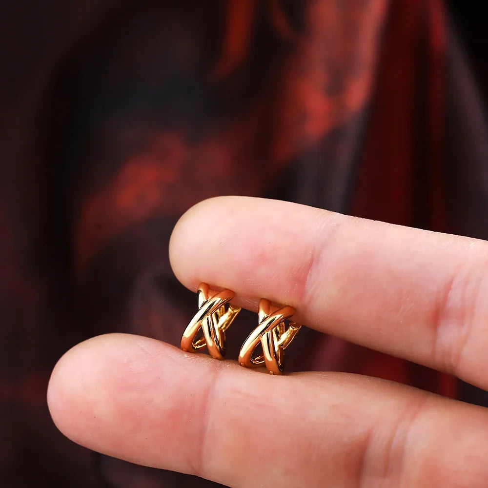 Criss-cross Gold Silver Colors Tiny HuggieHoop Earrings for Women Mini Small Ear Buckle Cartilage Piercing Earrings Punk Jewelry