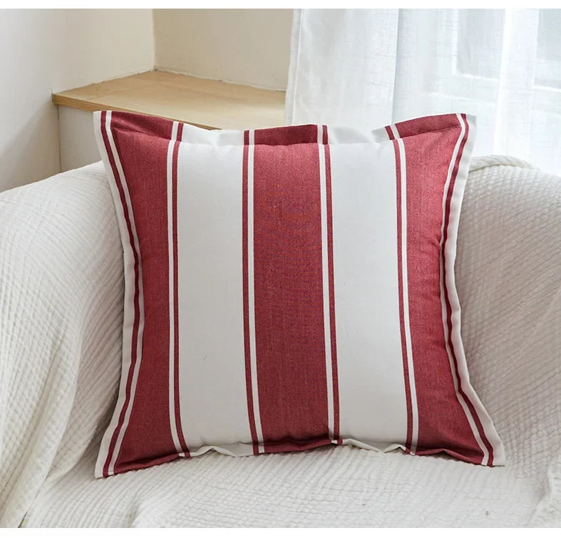 Classical Striped Cushion Cover 45x45cm Hawthorn Red Ivory Recycle Polyester Fabric Pillow Cover Indoor Outdoor Home Decoration