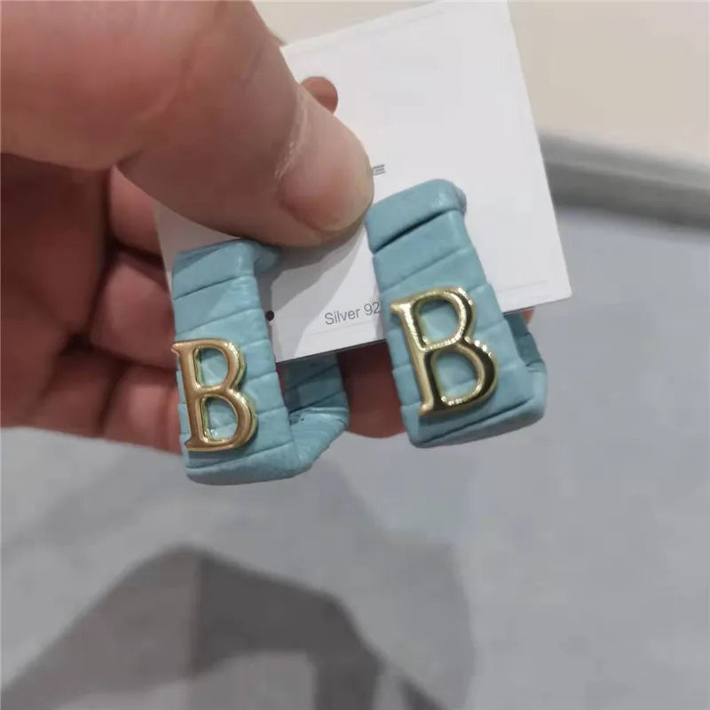28 Colors Zebra Pu Leather Square Hoop Earrings For Women Fashion Jewelry Letter Alphabet Geometric Stripe Pendientes Mujer