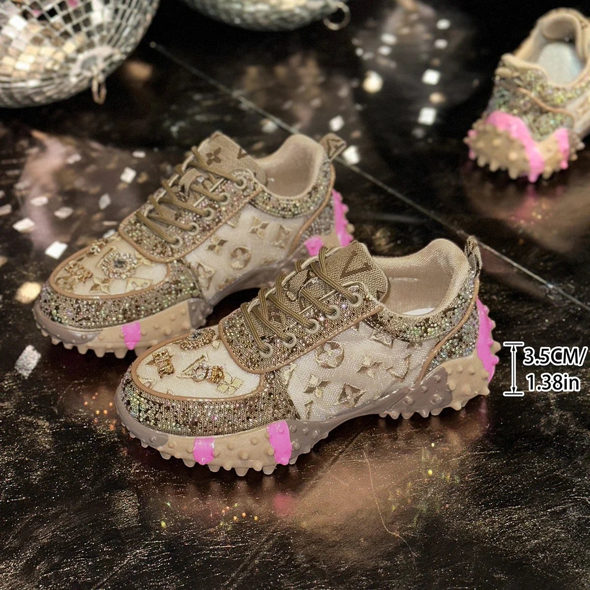 Luxury Designer Women's Sneakers Fashion Luxury Rhinestone Ladies Shoes 2026 New Outdoor Platform Female Sports Shoes Vulcanize