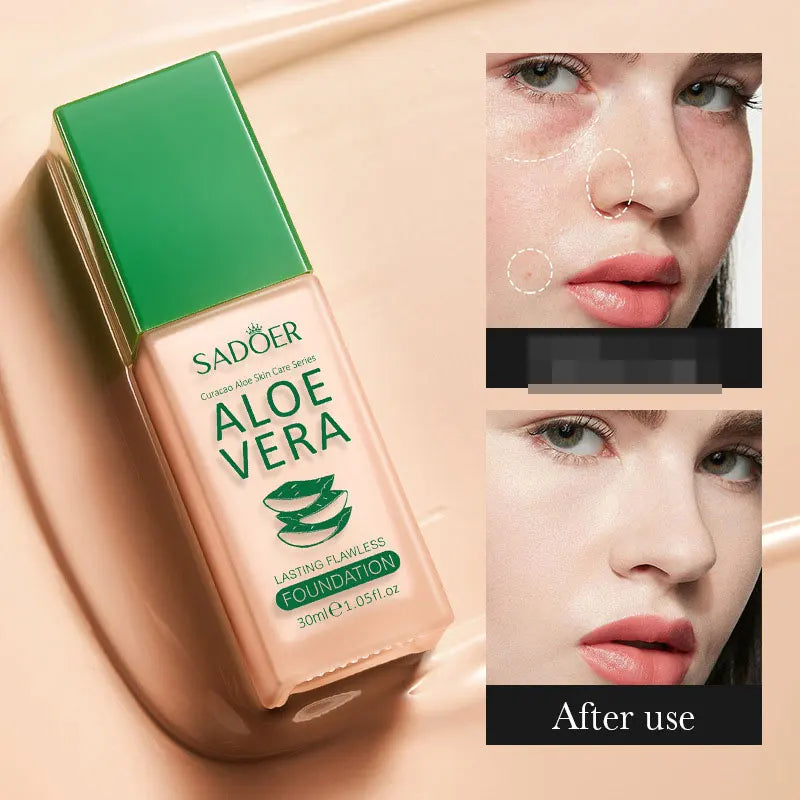 SADOER Aloe Vera Flawless Foundation for Long-lasting and Never Taking Off Makeup Without Getting Stuck Powder and Oil Control