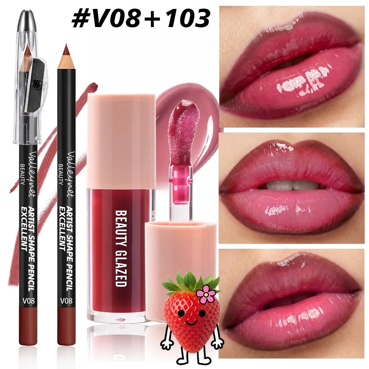 2Pcs/Set Precision Lip Kit Duo -Creamy Liner with Built-in Sharpener & Moisturizing Liquid Lipstick - Defined Contour Makeup Set