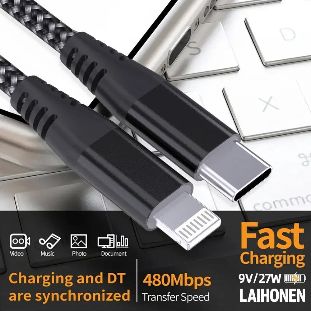 LAIHONEN 1 Pack MFi Certified USB C to Lightning Nylon Braided Fast Charging Cable 1M 2M 3M for iPhone 13 12 11 Pro Max