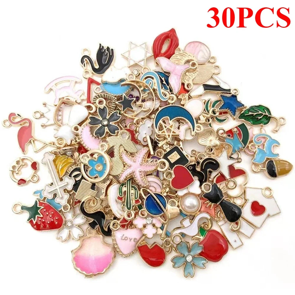 20/30/50/100pcs Mixed Style Gold-Plated Pendants, Drip Oil Alloy Pendants, Jewelry Accessories, Used for DIY Jewelry Making