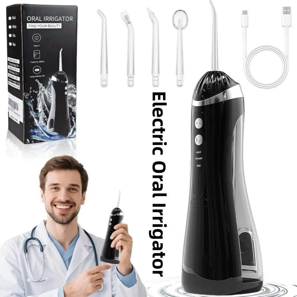 Electric oral irrigator 3 Cleaning Modes USB Rechargeable Waterproof IP65 Oral Irrigator 4 Nozzles Portable Dental Irrigators