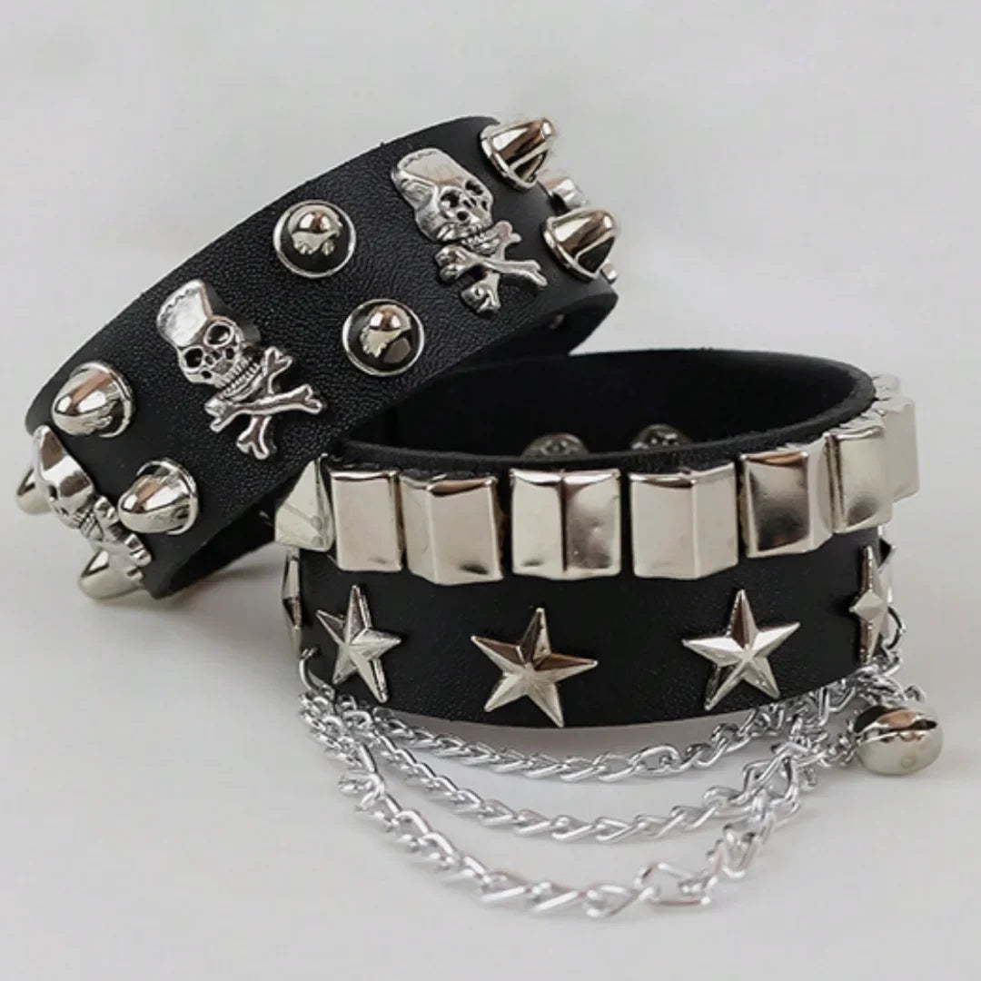 Vintage Leather Bracelets Punk Row Cuspidal Spikes Rivet Stud Wide Cuff PU Leather Punk Gothic Rock Unisex goth accessories