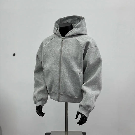 American Men's Short Retro Boxy Style Cardigan Sweatshirt Men's Hooded Jacket Autumn Winter Silhouette Men's Fashionable Hoodie