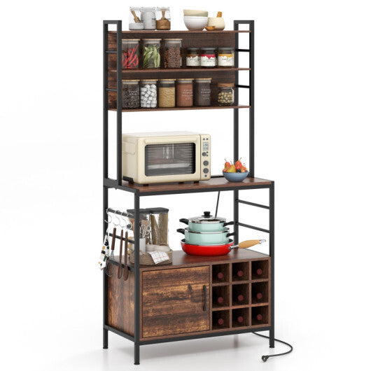 Coffee Bar Cabinet with Classified Storage and Wine Bottle Holders