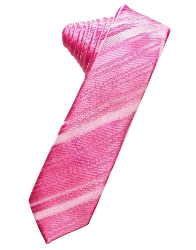 Striped Satin Skinny Necktie Self Tie