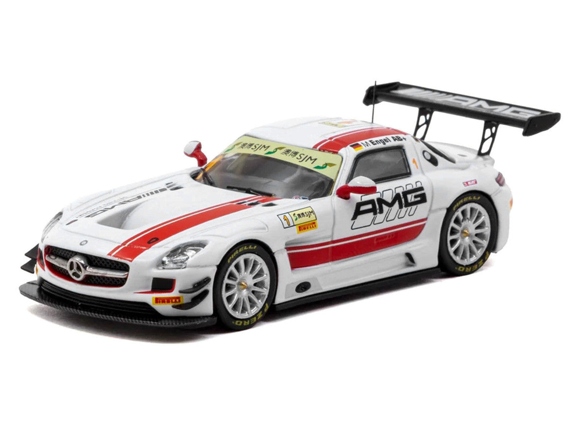 Mercedes-Benz SLS AMG GT3 #1 Maro Engel Winner "Macau GT Cup - FIA GT World Cup" (2015) with Tarmac Cards "Hobby64" Series 1/64 Diecast Model Car by Tarmac Works