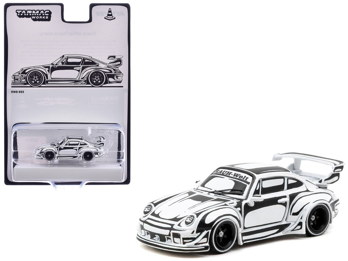 RWB 993 "Designed by Joshua Vides" Black and White "Hobby64" Series 1/64 Diecast Model Car by Tarmac Works