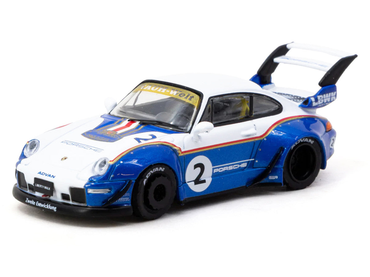 RWB 993 #2 "Liberty Walk" White and Blue Metallic with Container Packaging "Hobby64" Series 1/64 Diecast Model Car by Tarmac Works