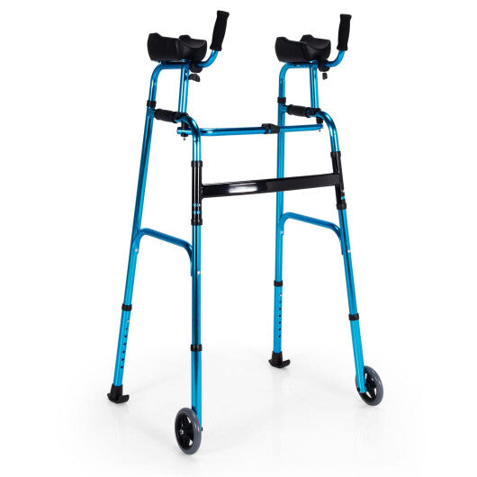 Folding Height Adjustable Walking Frame with Armrest Support-Silver