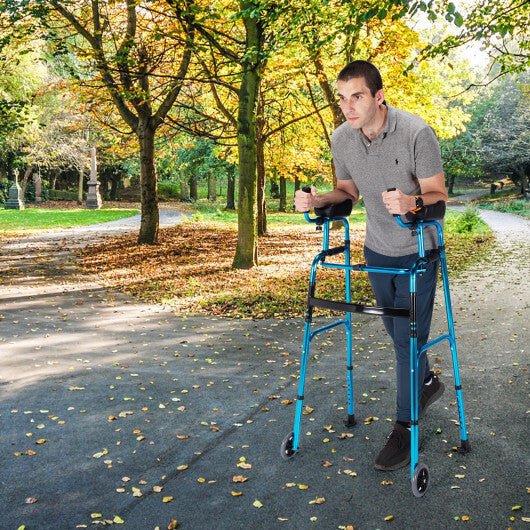 Folding Height Adjustable Walking Frame with Armrest Support-Silver