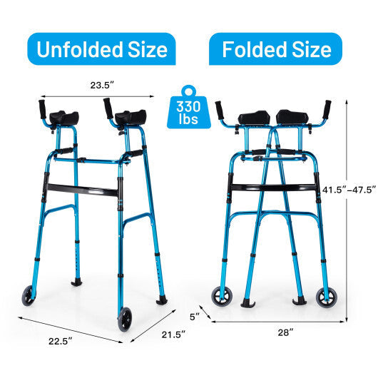 Folding Height Adjustable Walking Frame with Armrest Support-Silver