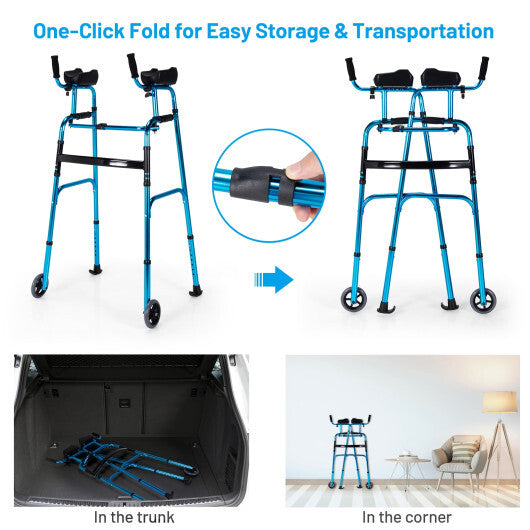 Folding Height Adjustable Walking Frame with Armrest Support-Silver