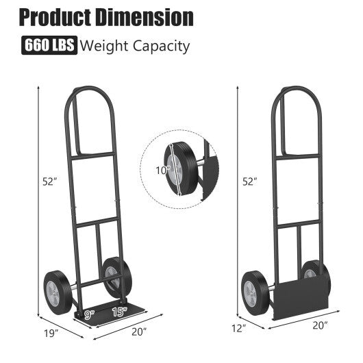 P-Handle Sack Truck with 10 Inch Wheels and Foldable Load Area-Red