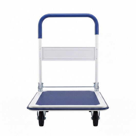 Folding Platform Hand Truck with 4 Wheels & Collapsible Bed for Moving Warehouse-Blue