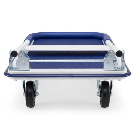 Folding Platform Hand Truck with 4 Wheels & Collapsible Bed for Moving Warehouse-Blue