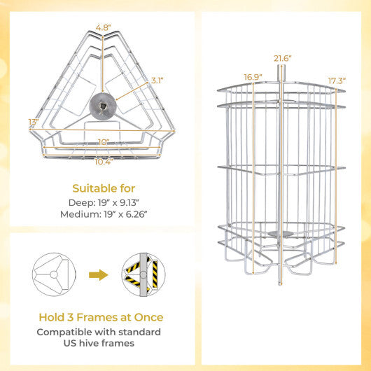 3 Frame Manual Honey Extractor with Bottom Gravity Flow Gate and Clear Lid for Home Apiary