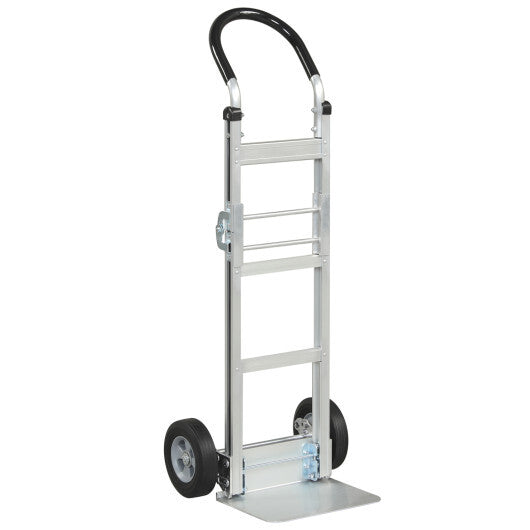 Aluminum Dolly Cart with 2 Rubber Wheels and Ergonomic Handle-Silver