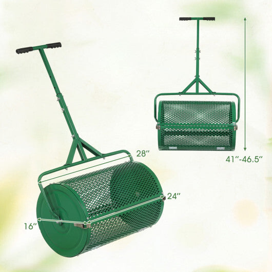 24 Inch Compost Spreader Peat Moss Spreader Roller with Height-Adjustable T-Shaped Handle-Black