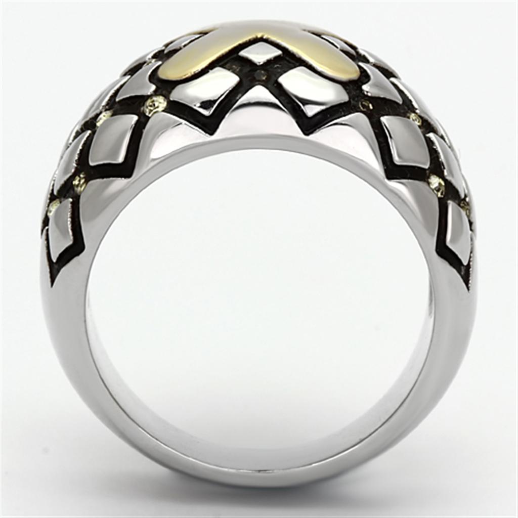 TK1131 - Two-Tone IP Gold (Ion Plating) Stainless Steel Ring with Top Grade Crystal  in Citrine Yellow