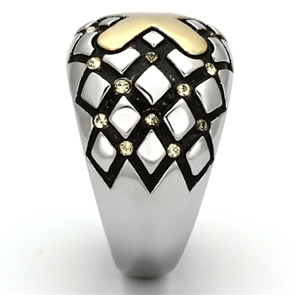 TK1131 - Two-Tone IP Gold (Ion Plating) Stainless Steel Ring with Top Grade Crystal  in Citrine Yellow