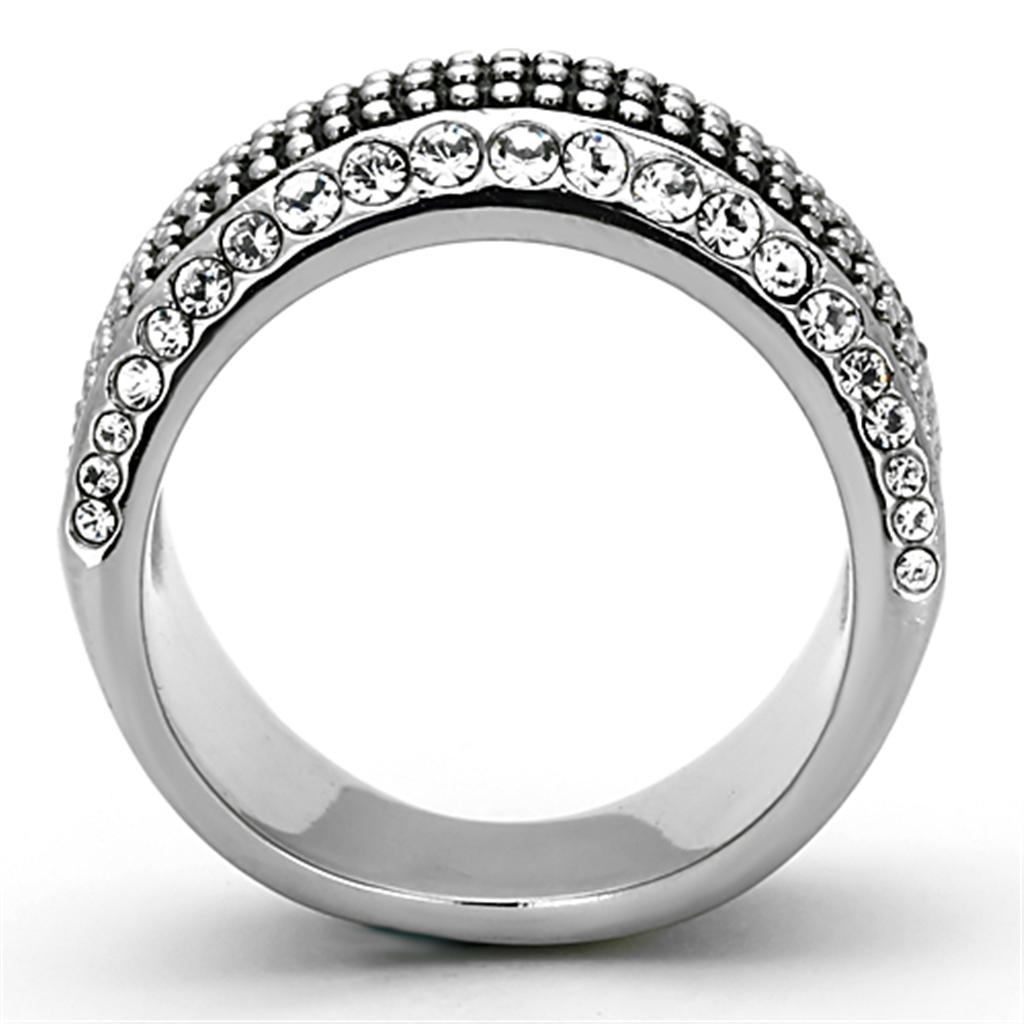 TK1216 - High polished (no plating) Stainless Steel Ring with Top Grade Crystal  in Clear