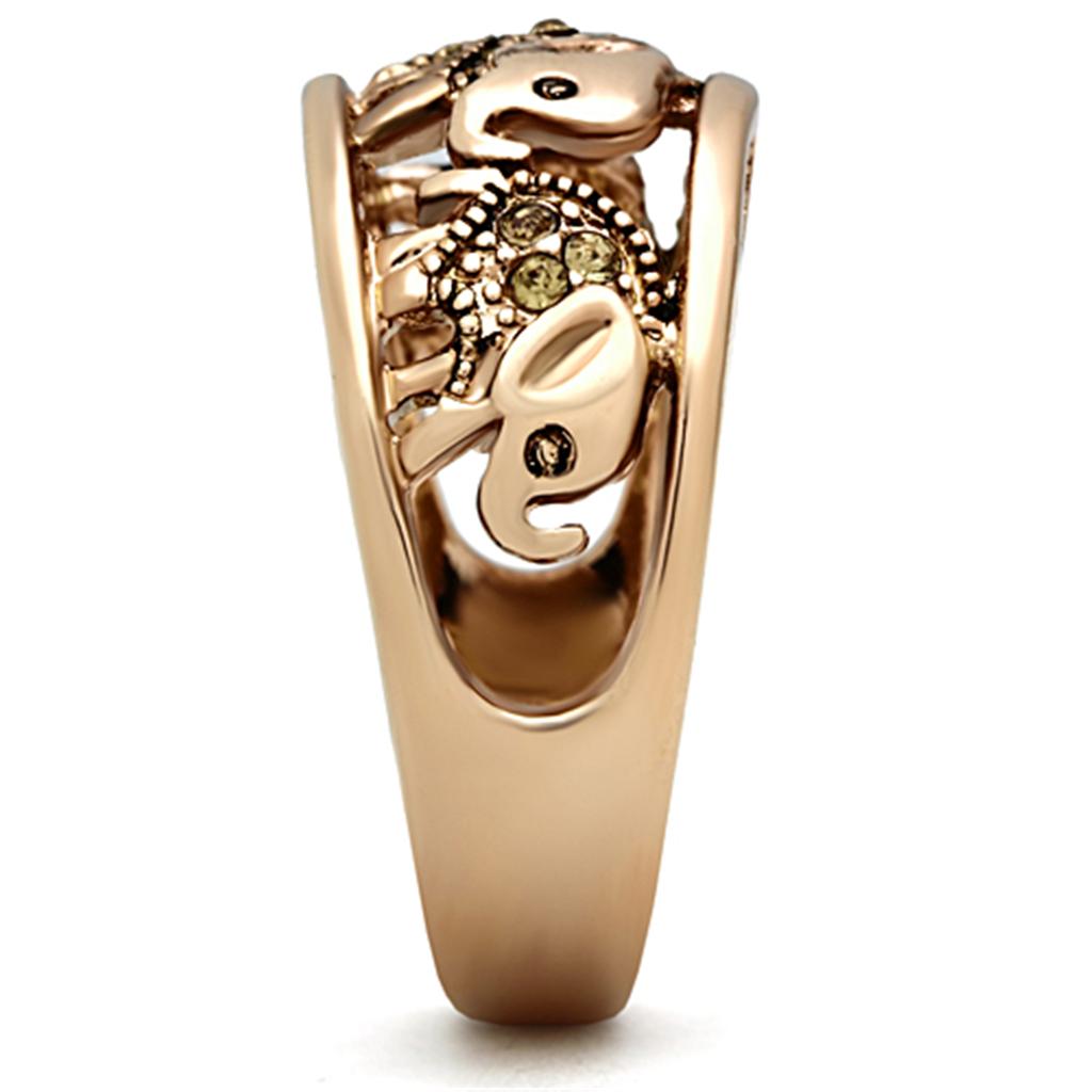TK1380 - IP Rose Gold(Ion Plating) Stainless Steel Ring with Top Grade Crystal  in Citrine Yellow
