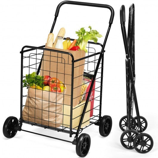 Portable Folding Shopping Cart Utility for Grocery Laundry-Black