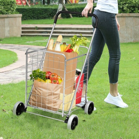 Portable Folding Shopping Cart Utility for Grocery Laundry-Black