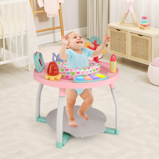5-in-1 Baby Activity Center Interactive Bounce Seat with Removable Toys-Pink - Color: Pink
