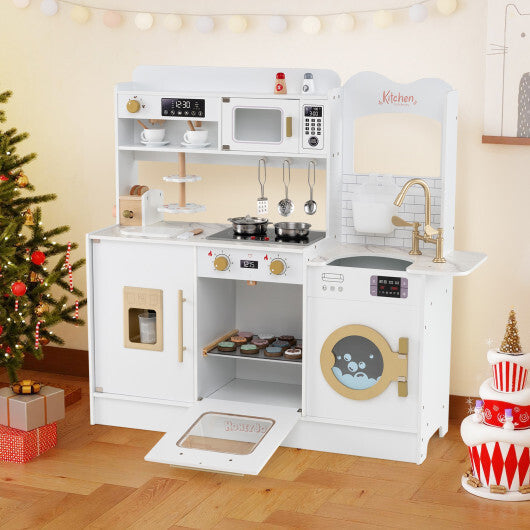 Children Pretend Toy Kitchen Playset with Light and Sound-Pink