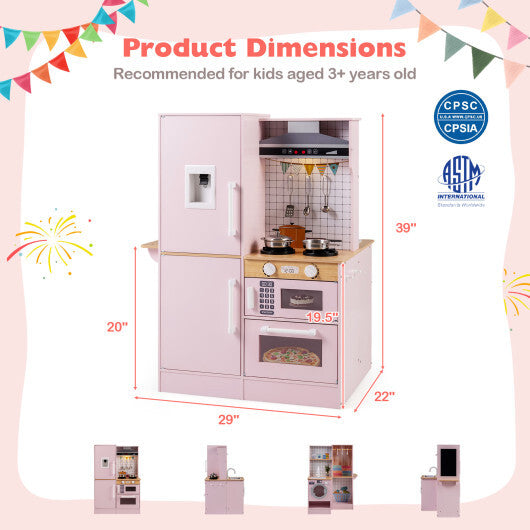 Dual-Sided Kids Play Kitchen with Water Dispenser and Range Hood for 3+ Years Old-White