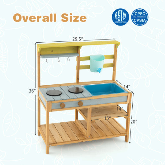 Outdoor Kids Mud Kitchen with Faucet and Water Box