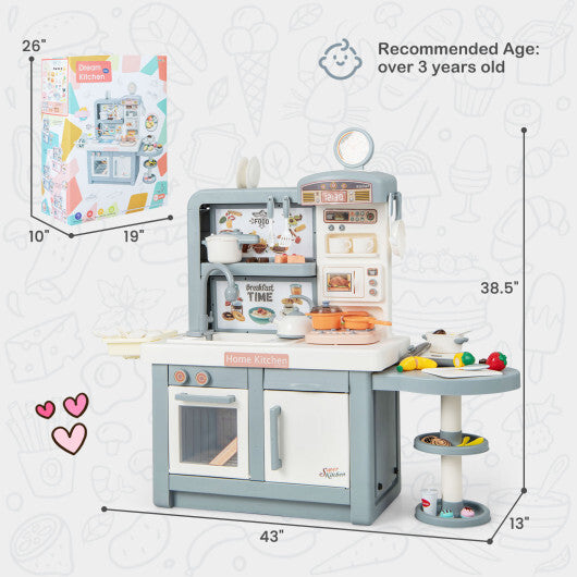 Kids Play Kitchen Toy with Stove Sink Oven with Light and Sound-Pink