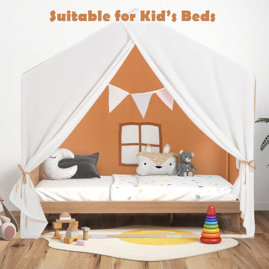 Kid's Play Tent with Washable Cotton Mat and Flag Banner-Orange