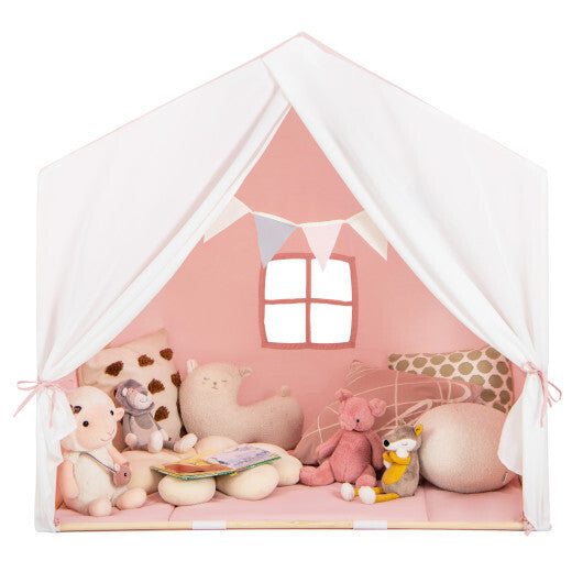 Kid's Play Tent with Washable Cotton Mat and Flag Banner-Orange