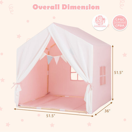 Kid's Play Tent with Washable Cotton Mat and Flag Banner-Orange