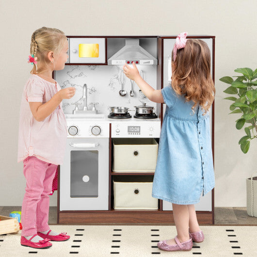 Kids Modern Toy Kitchen Playset with Attractive Lights and Sounds-Coffee