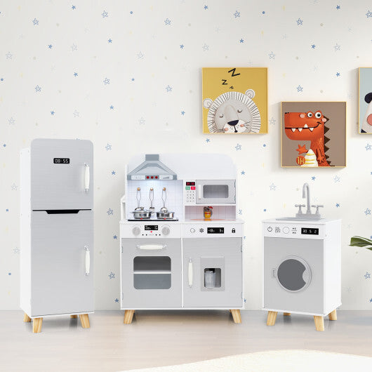 Kids Kitchen Playset 3-in-1 with Refrigerator and Washing Machine-Gray
