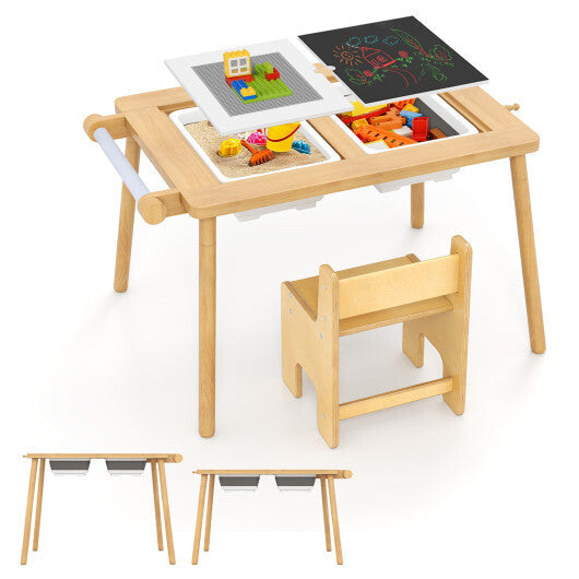 Sensory Table and Chair Set for Kids 2-8 with Foldable Bins-White