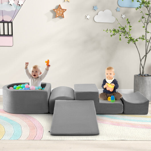 5-Piece Climb and Crawl Playset with Ball Pit for Kids-Multicolor